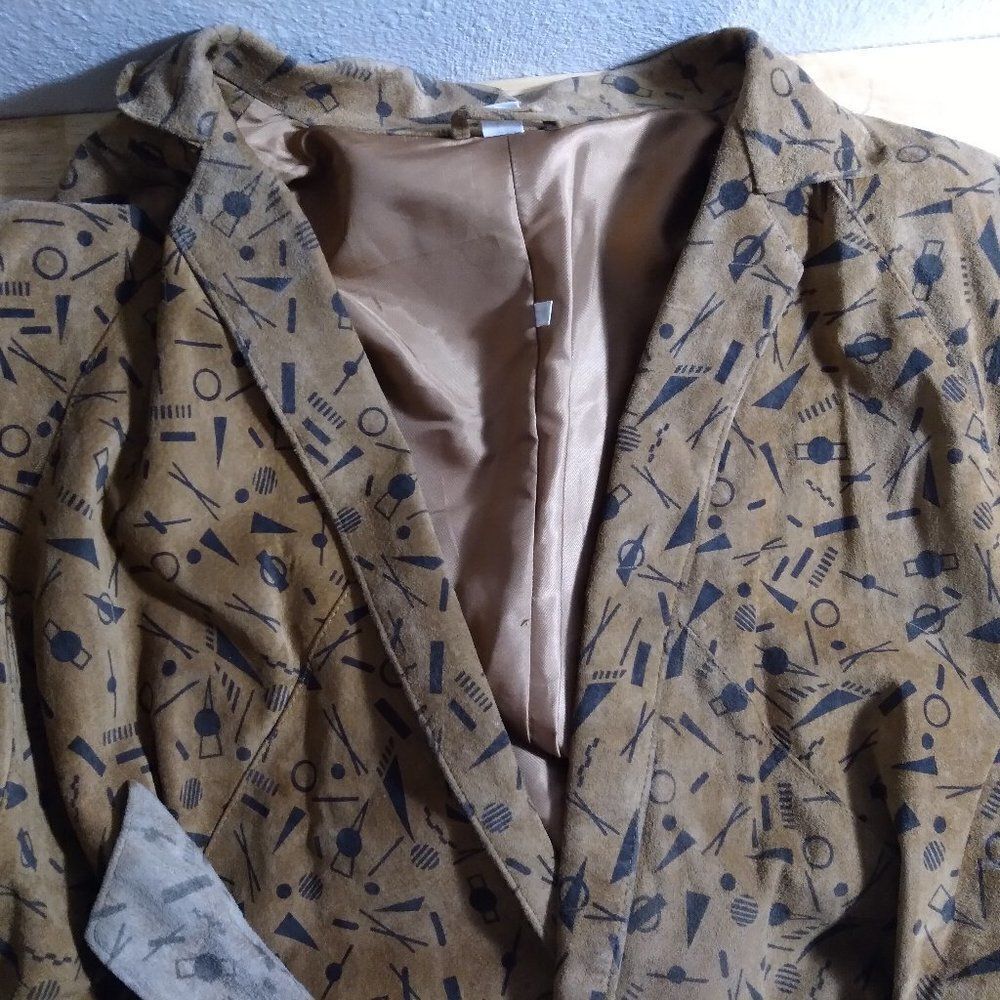 Vintage 80s Geometric Pattern Leather Jacket